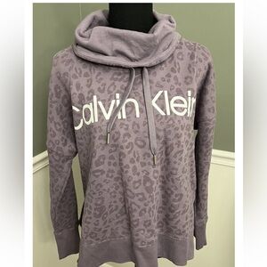 Calvin Klein Women’s Mock Neck Cheetah Print Sweatshirt W/Adjustable String Sz:S